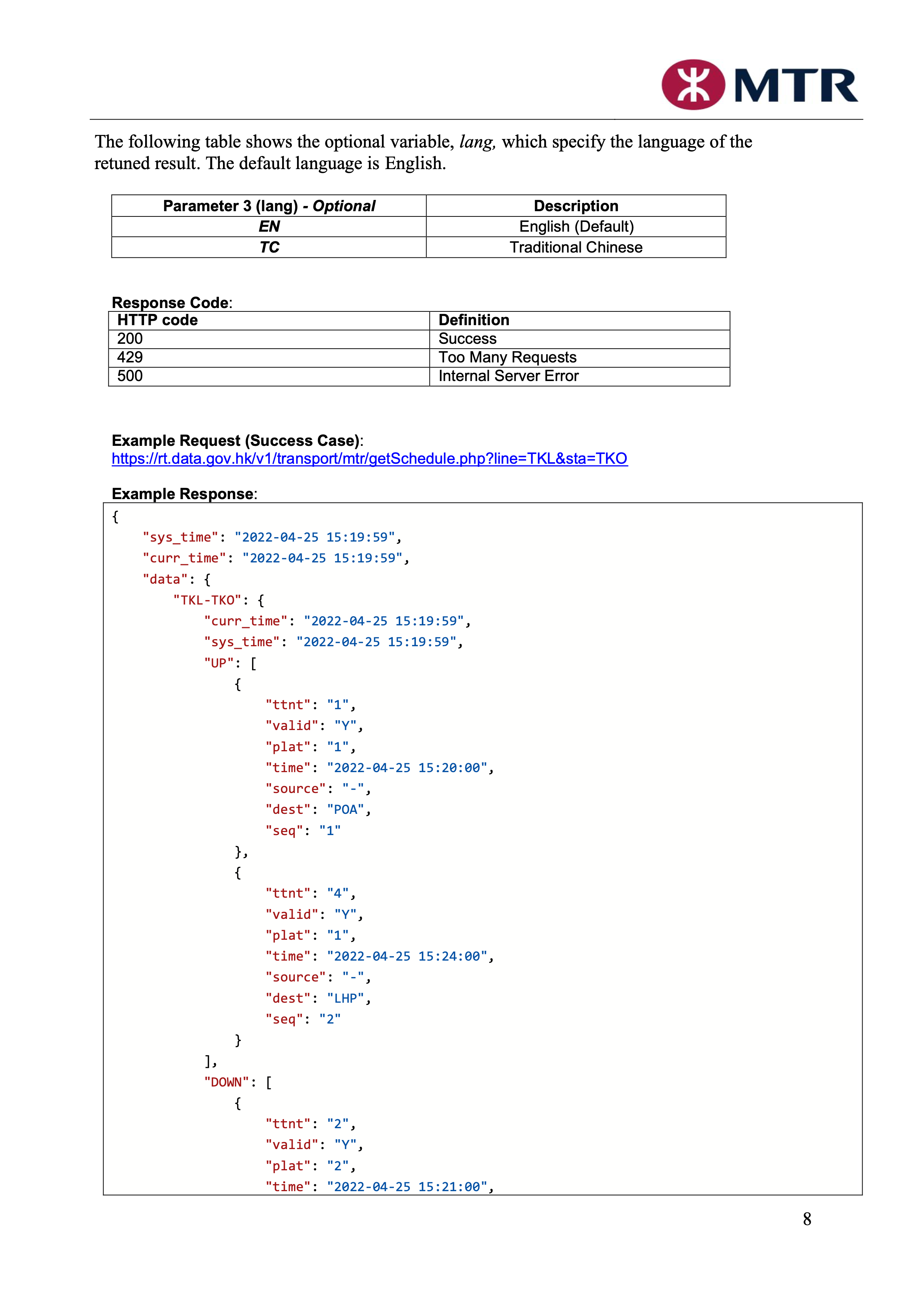 Next Train APIAPI Specification